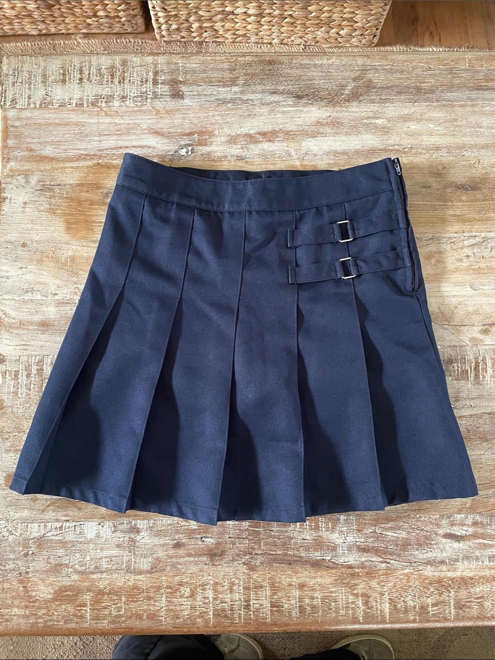 French Toast Navy Pleated School Skirt with Buckle Detail